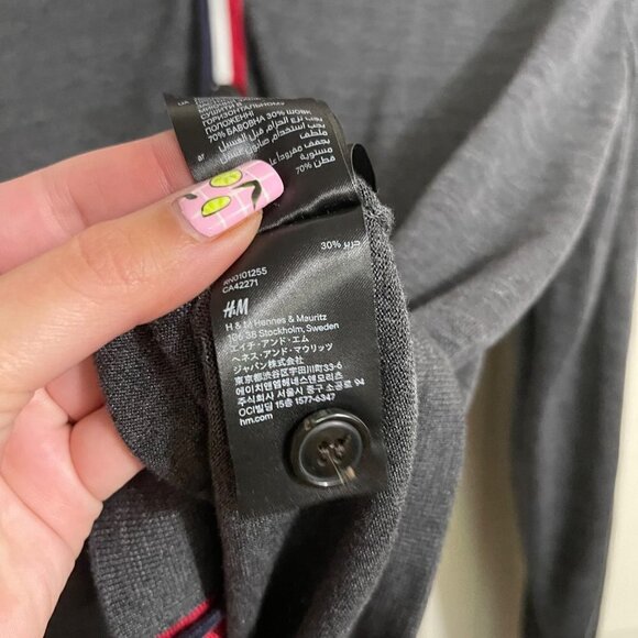 H&M Womens Gray Striped Trim Silk Cotton Button Up Cardigan Sweater Medium - Picture 5 of 6